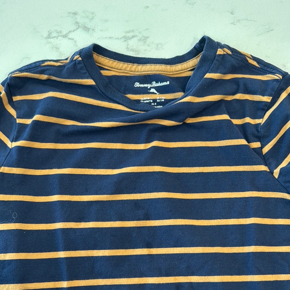 Tommy Bahama Kids Navy and Gold Striped Shirt